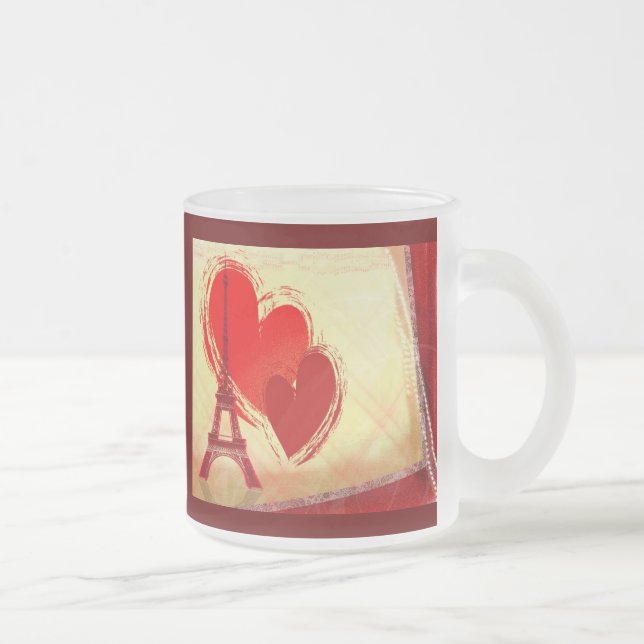 Caneca De Café Vidro Jateado Dois corações em Paris (Direita)