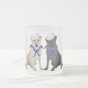 Caneca De Café Vidro Jateado Dois Labradores Retrievers
