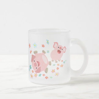 Caneca De Café Vidro Jateado Dois porcos de cartoon em Primavera Fosco