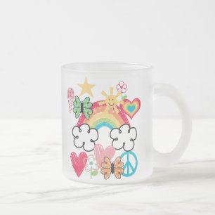 Caneca De Café Vidro Jateado Doodles Felizes