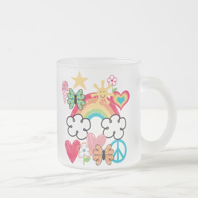 Caneca De Café Vidro Jateado Doodles Felizes (Direita)