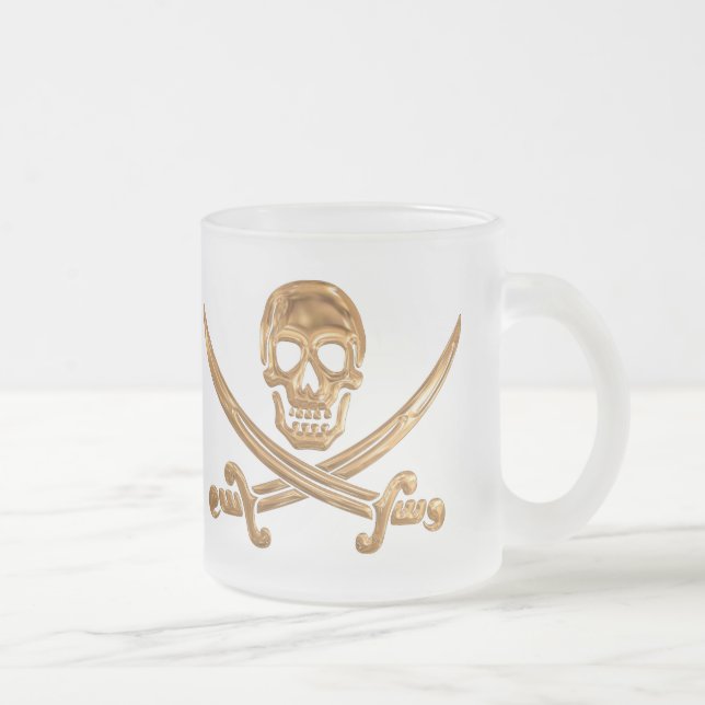 Caneca De Café Vidro Jateado Dourado Jolly Roger (Direita)