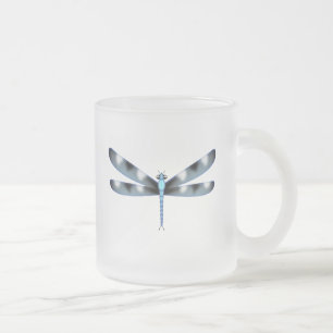 Caneca De Café Vidro Jateado Dragonfly Azul e Preto