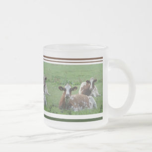 Caneca De Café Vidro Jateado Duas Vacas Marrom-brancas-brancas Fosco