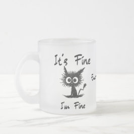 Caneca De Café Vidro Jateado É Está Bem Estou Bem" Gato Preto Engraçado Sarcást