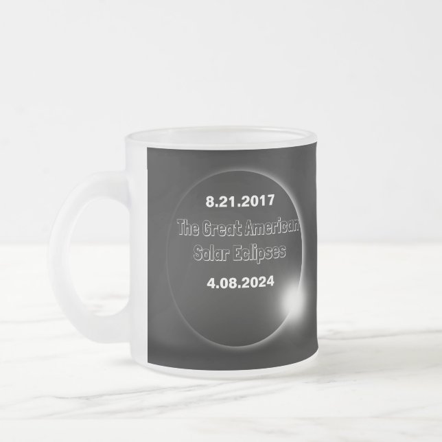Caneca De Café Vidro Jateado Eclipse Solar com Data Dupla de 2024 & 2017 (Esquerda)