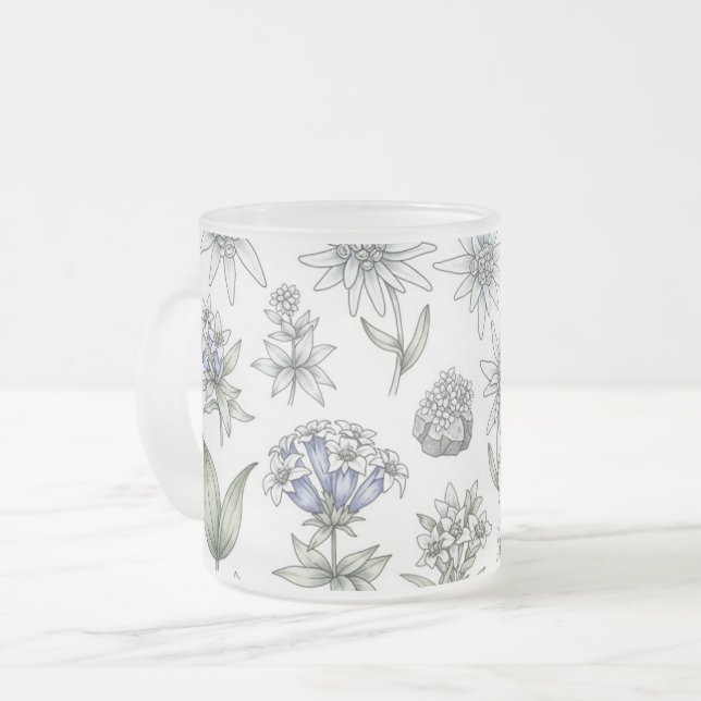 Caneca De Café Vidro Jateado Edelweiss and Gentian Flower Mug (Frente Esquerda)