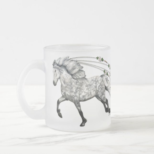 Caneca De Café Vidro Jateado Égua Islandesa Cinza Galopando   Grá (Esquerda)
