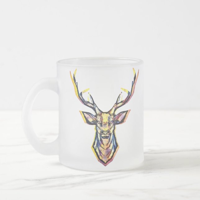 Caneca De Café Vidro Jateado Ein Hirschkopf als buntes Bild im Aquarell Stil   (Esquerda)
