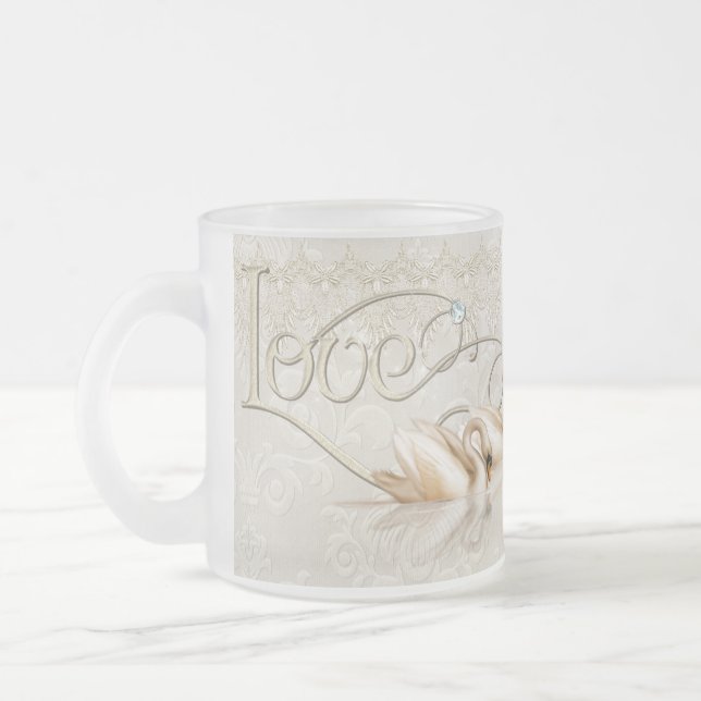 Caneca De Café Vidro Jateado Elegância Damask - Recem casados (Esquerda)