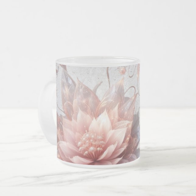 Caneca De Café Vidro Jateado Elegant Floral Frosted Glass Mug –Aesthetic Coffee (Frente Esquerda)