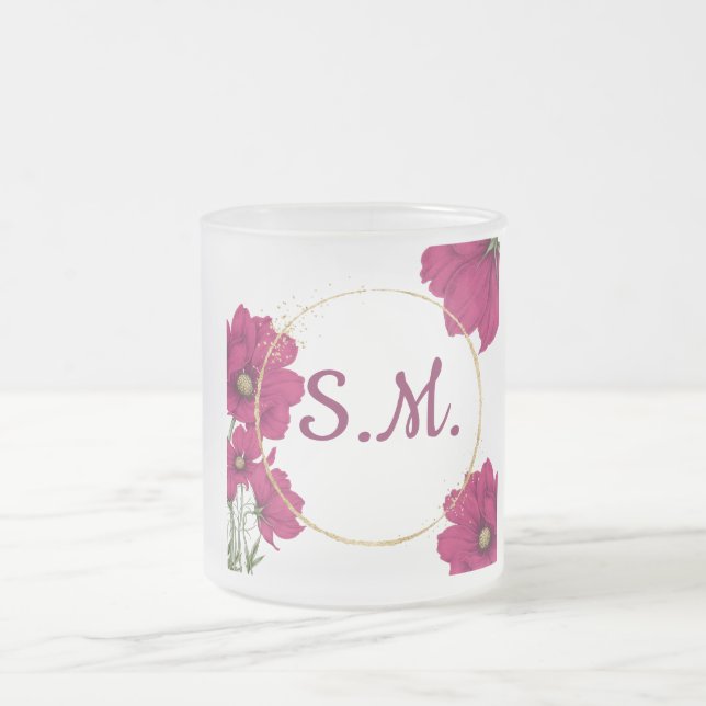 Caneca De Café Vidro Jateado Elegant Pink Floral Gold Circle Coffee Mug (Centro)