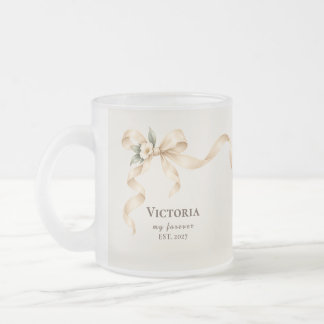 Caneca De Café Vidro Jateado Elegante Fita de Champanhe Meu Casal Para Sempre