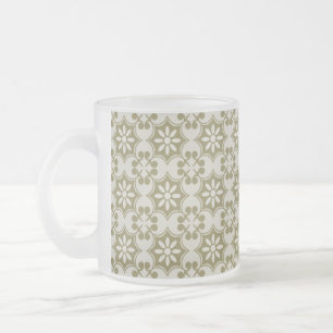 Caneca De Café Vidro Jateado Elegante padrão repetitivo Fleur de Lis verde oliv