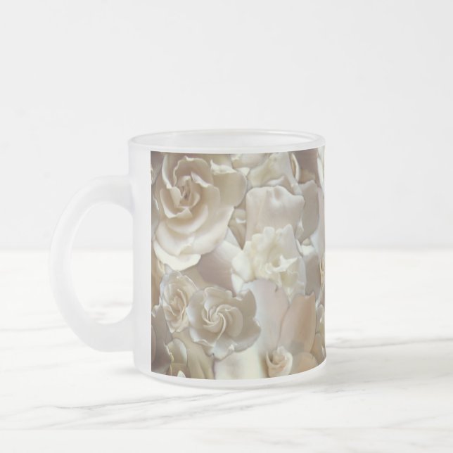 Caneca De Café Vidro Jateado Elegante Rosa Floral Padrão Petal (Esquerda)