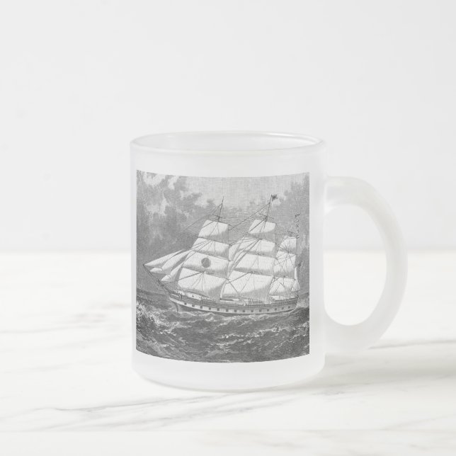 Caneca De Café Vidro Jateado Embarcação de Navegação Antiga (Direita)