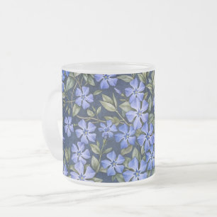 Caneca De Café Vidro Jateado Encantadoras Flores de Vinca Azul Profundo Espalha