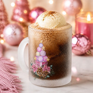 Caneca De Café Vidro Jateado Enfeite de Natal Cor-de-Rosa Árvore e Caixa de Pre