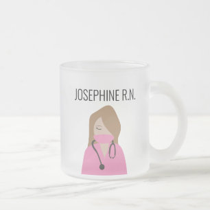 Caneca De Café Vidro Jateado Enfermeira Ilustração Pink - Obrigado