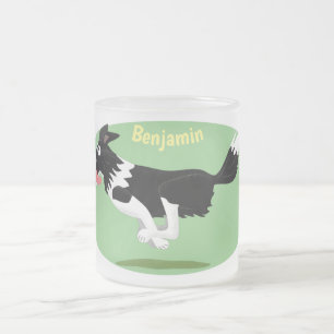 Caneca De Café Vidro Jateado Engraçado Cão da Borda Collie executando desenho a