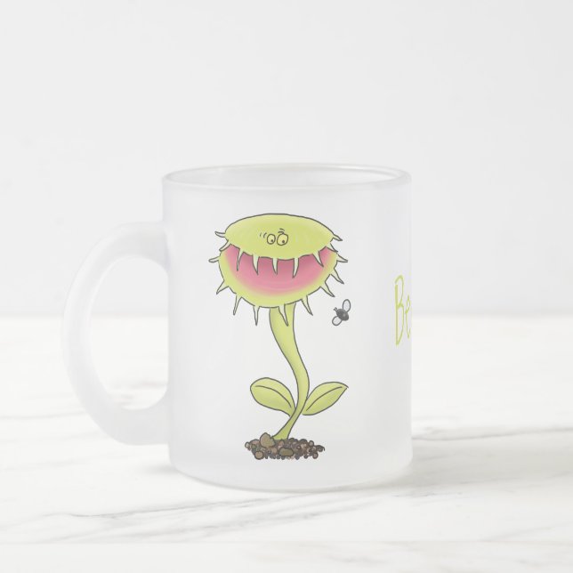 Caneca De Café Vidro Jateado Engraçado carnívoro Venus mosca cartoon (Esquerda)