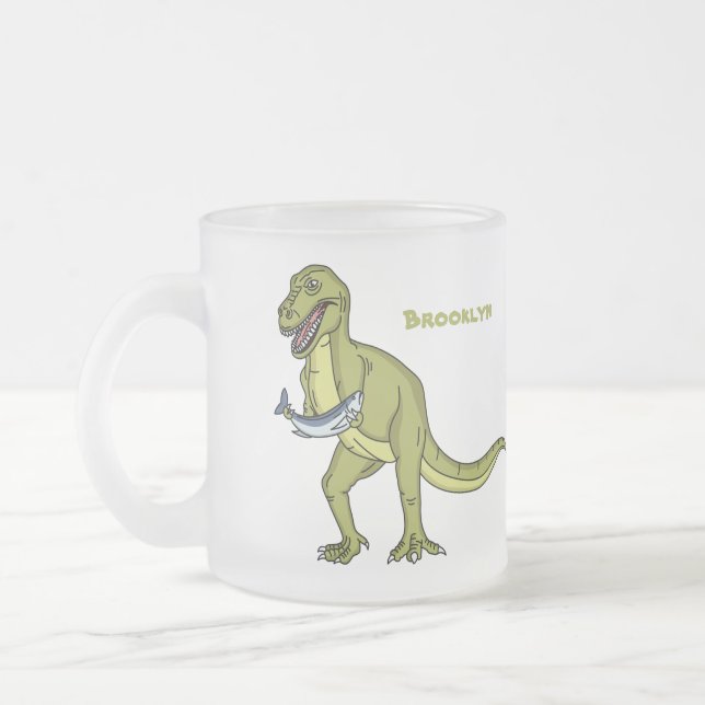 Caneca De Café Vidro Jateado Engraçado ilustração do dinossauro T rex (Esquerda)