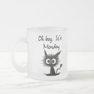 Caneca De Café Vidro Jateado Esboço de Gato Engraçado "Nossa, É Segunda-feira"