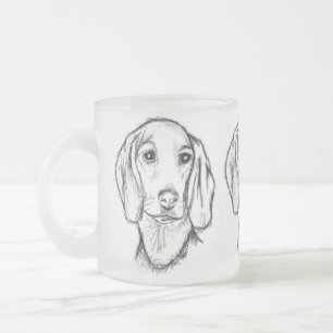 Caneca De Café Vidro Jateado esboço desenhado à mão de cachorro dachshund preto