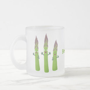 Caneca De Café Vidro Jateado Espargos lindos cantando cartoon de trio vegetal