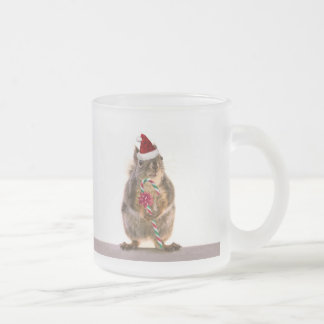Caneca De Café Vidro Jateado Esquilo do Natal com bastão de doces