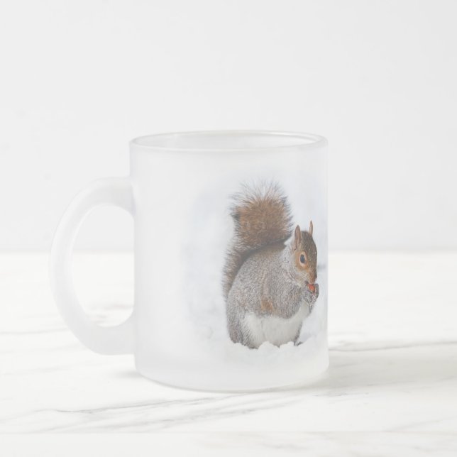 Caneca De Café Vidro Jateado Esquilo na neve (Esquerda)