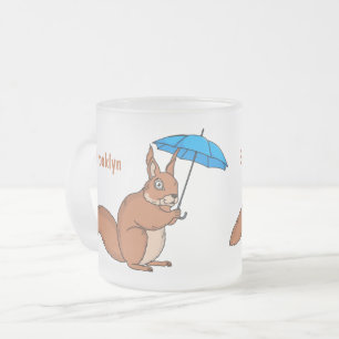 Caneca De Café Vidro Jateado Esquilo vermelho bonito com desenho animado