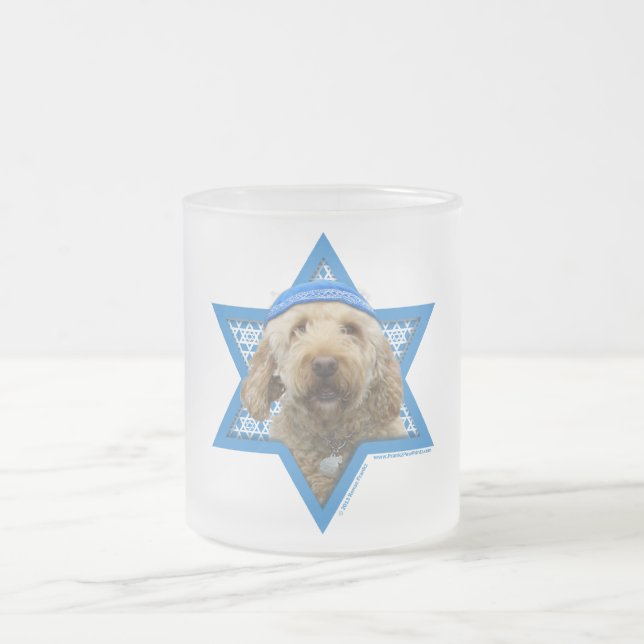 Caneca De Café Vidro Jateado Estrela de David de Hanukkah - GoldenDoodle (Centro)