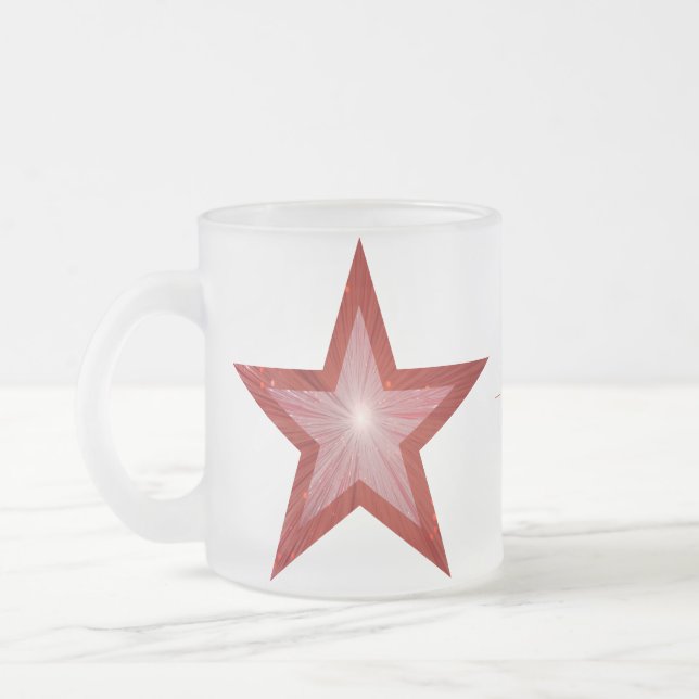 Caneca De Café Vidro Jateado Estrela Vermelha 'Seu Texto', dois tons, branco (Esquerda)