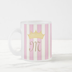 Caneca De Café Vidro Jateado Estrias Vitorianas Rosa - Princesa Monograma Inver