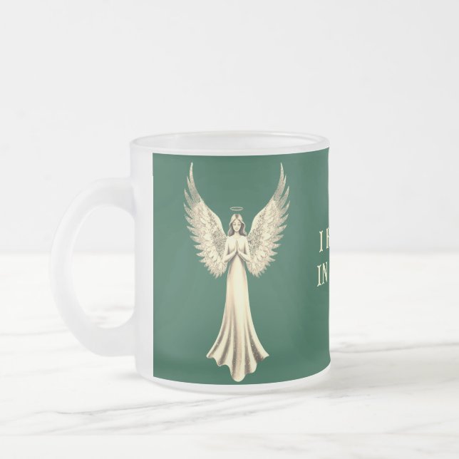 Caneca De Café Vidro Jateado Eu Acredito Em Anjos | Ouro Angel Wings Green (Esquerda)