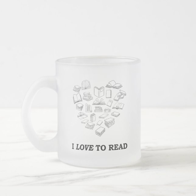 Caneca De Café Vidro Jateado Eu Adoro Ler (Esquerda)