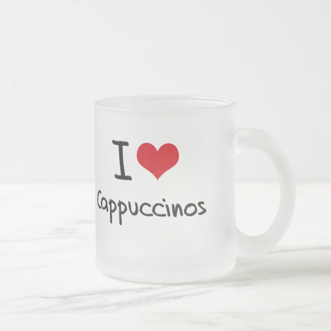 Caneca De Café Vidro Jateado Eu amo Cappuccinos (Direita)