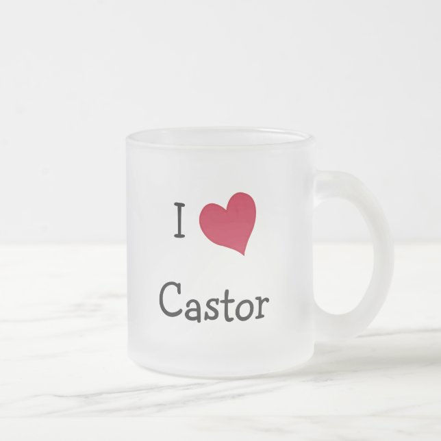 Caneca De Café Vidro Jateado Eu Amo Castor (Direita)
