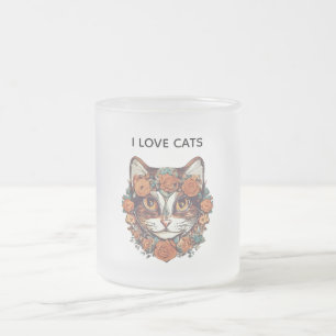CANECA DE CAFÉ VIDRO JATEADO EU AMO GATOS ARTE INCRÍVEL   GATOS LOVERS DESIGN