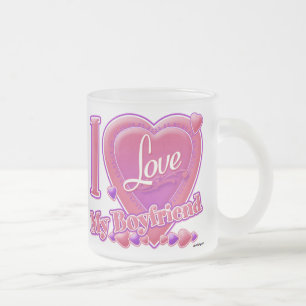 Caneca De Café Vidro Jateado Eu amo meu Namorado rosa/roxo - corações