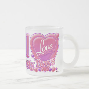 Caneca De Café Vidro Jateado Eu Amo Meus Meninos rosa/roxo - coração