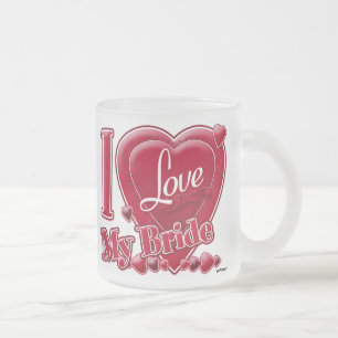 Caneca De Café Vidro Jateado Eu amo minha noiva vermelha - coração