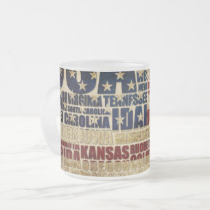 Caneca De Café Vidro Jateado EUA e seus estados federais em estrelas e listras