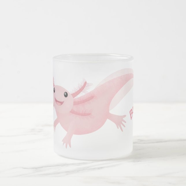 Caneca De Café Vidro Jateado Exolotl branco rosa feliz (Centro)