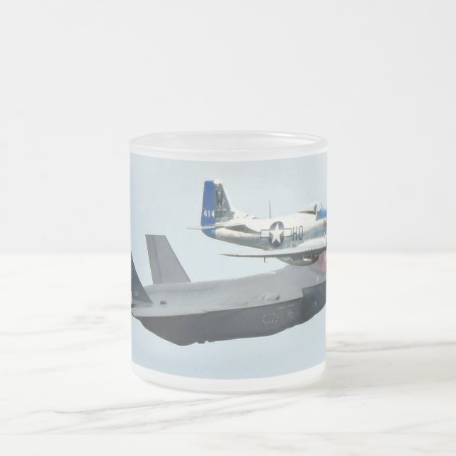 Caneca De Café Vidro Jateado F-35 Jato de combate com P-51 Mustang (Centro)