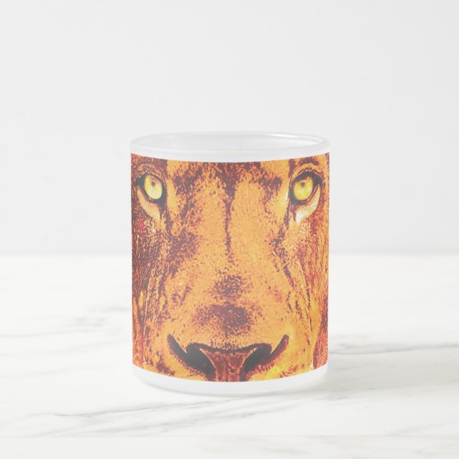 Caneca De Café Vidro Jateado Face de Leão Flamejante (Centro)