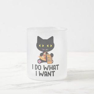 Caneca De Café Vidro Jateado faço o que quero   design de gatos