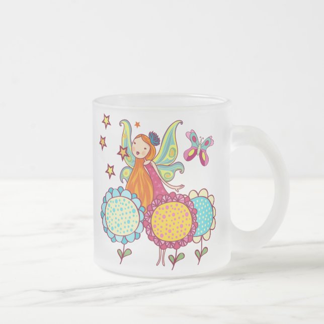 Caneca De Café Vidro Jateado Fada do jardim com flores (Direita)