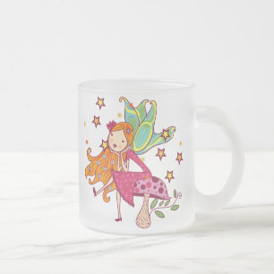 Caneca De Café Vidro Jateado Fada do jardim no cogumelo